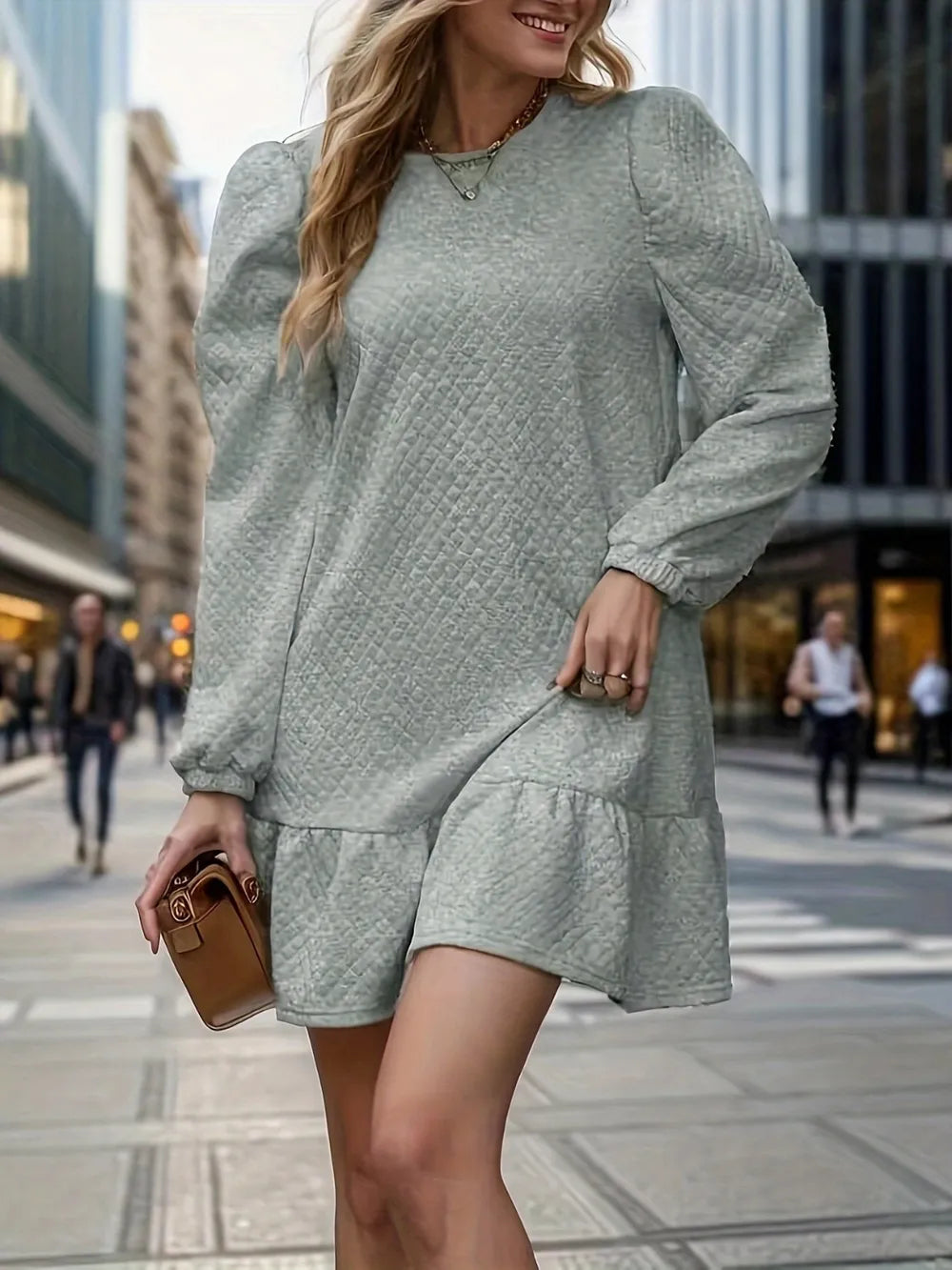 Round Neck Long Sleeve Mini Dress - V.I.P Digital Presence