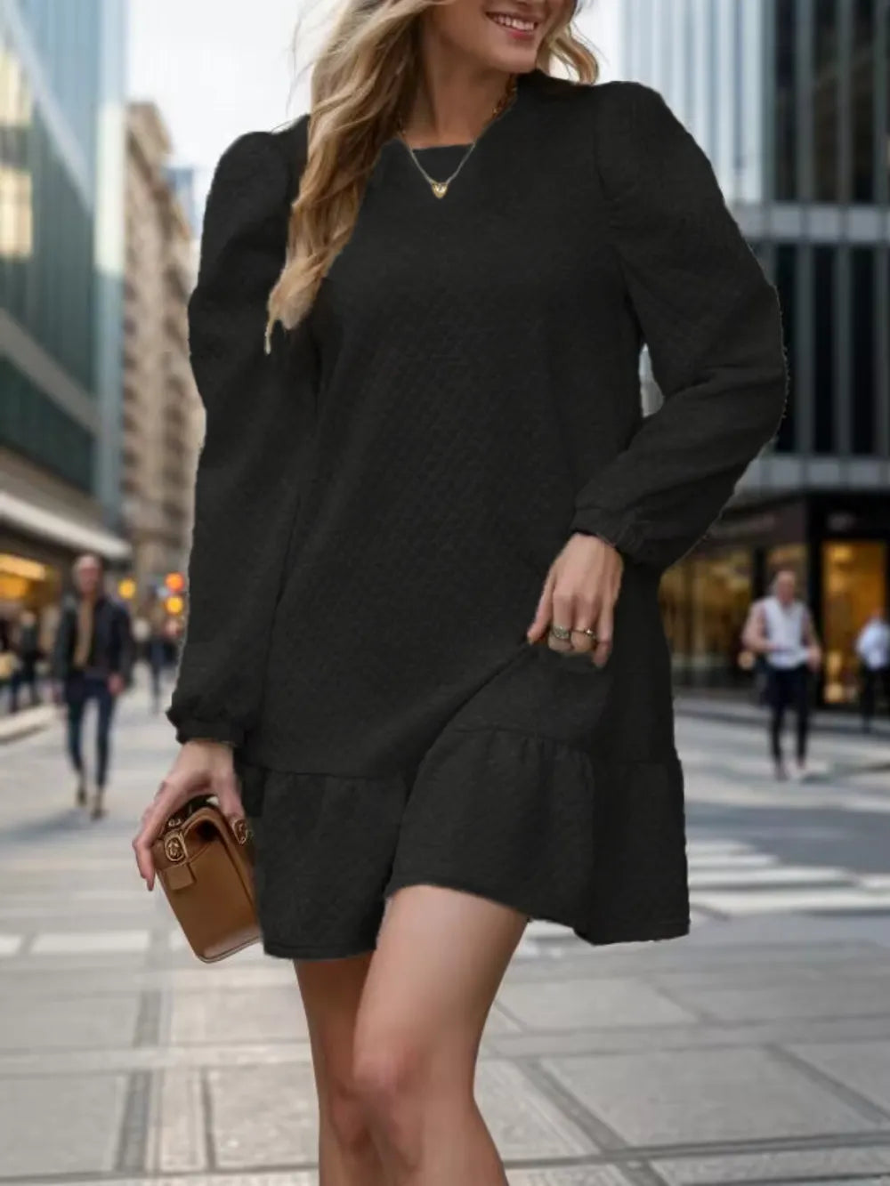 Round Neck Long Sleeve Mini Dress - V.I.P Digital Presence