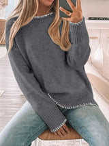 Round Neck Long Sleeve Sweater - V.I.P Digital Presence