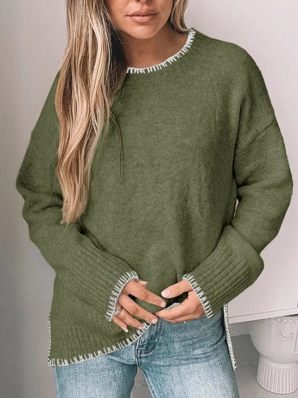 Round Neck Long Sleeve Sweater - V.I.P Digital Presence