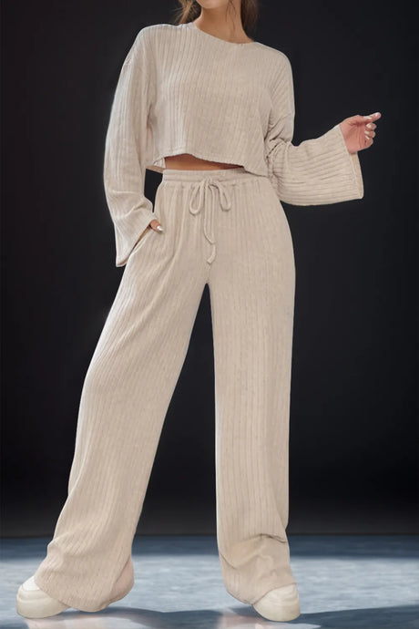 Round Neck Long Sleeve Top and Pants Set - V.I.P Digital Presence