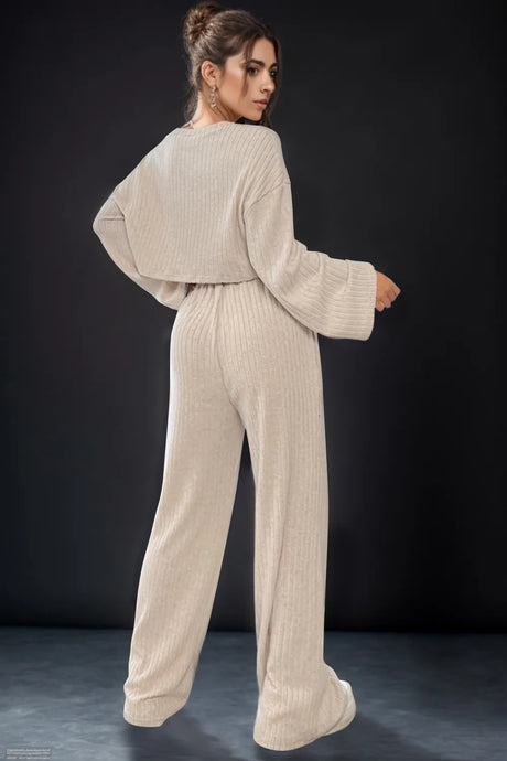 Round Neck Long Sleeve Top and Pants Set - V.I.P Digital Presence