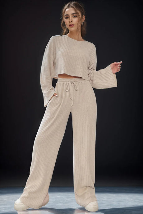 Round Neck Long Sleeve Top and Pants Set - V.I.P Digital Presence