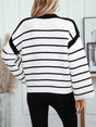 Round neck loose black and white striped pullover long sleeved knitted sweater for women - V.I.P Digital Presence