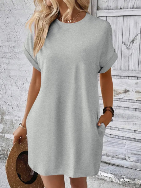 Round Neck Short Sleeve Mini Dress - V.I.P Digital Presence