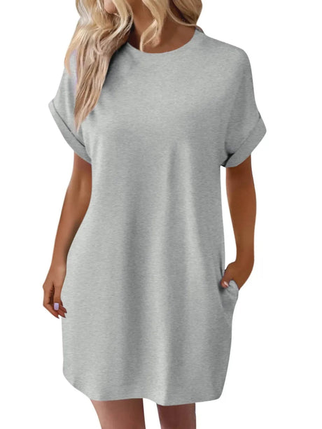 Round Neck Short Sleeve Mini Dress - V.I.P Digital Presence