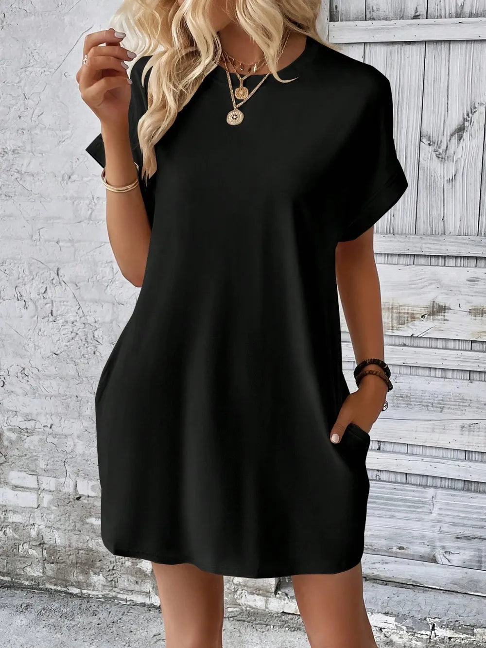 Round Neck Short Sleeve Mini Dress - V.I.P Digital Presence