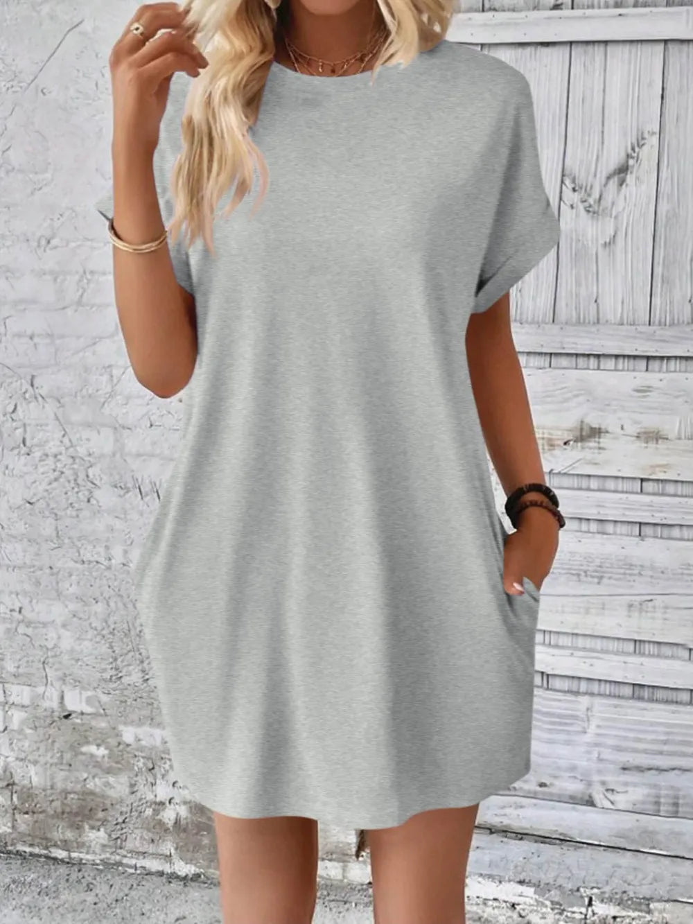 Round Neck Short Sleeve Mini Dress - V.I.P Digital Presence