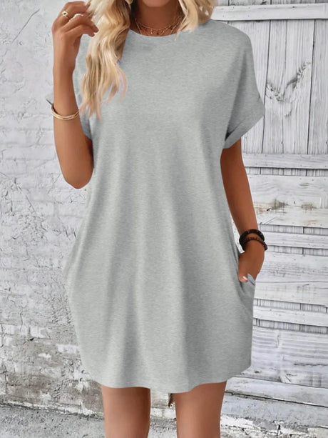 Round Neck Short Sleeve Mini Dress - V.I.P Digital Presence