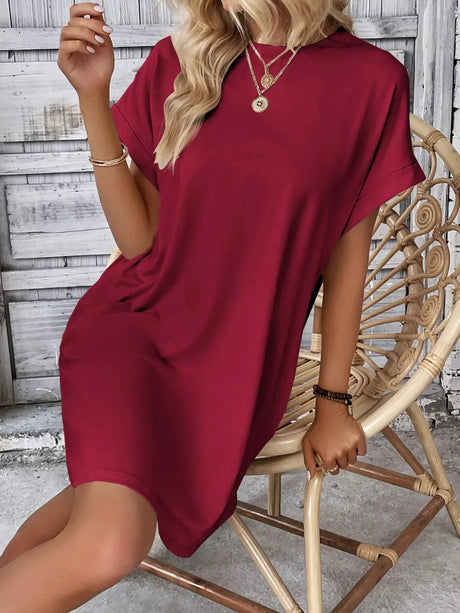 Round Neck Short Sleeve Mini Dress - V.I.P Digital Presence