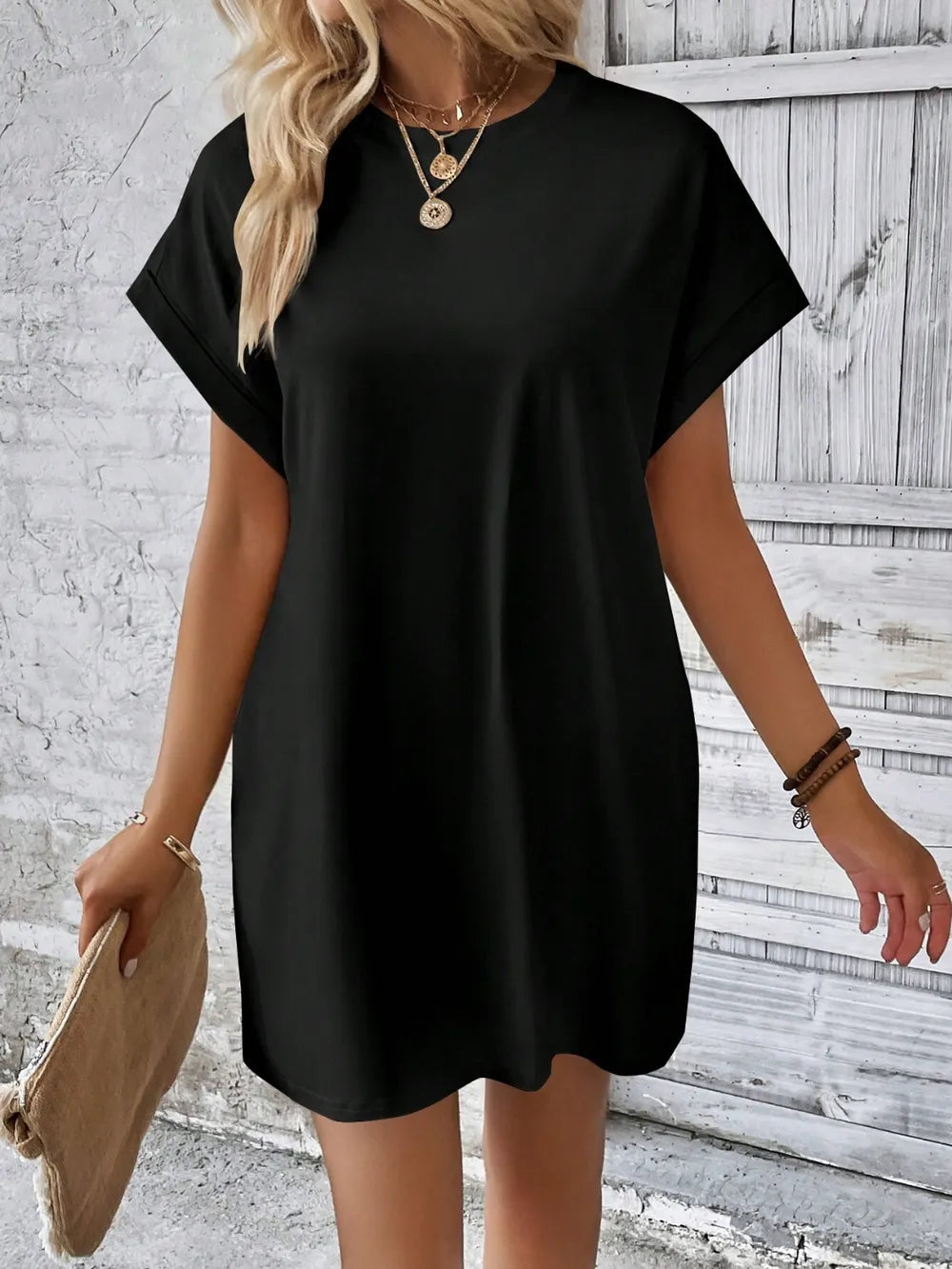 Round Neck Short Sleeve Mini Dress - V.I.P Digital Presence