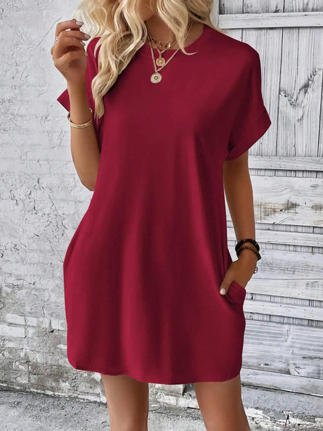 Round Neck Short Sleeve Mini Dress - V.I.P Digital Presence