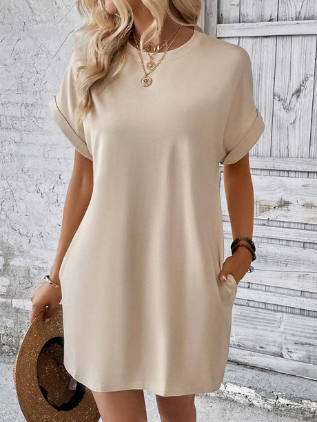Round Neck Short Sleeve Mini Dress - V.I.P Digital Presence