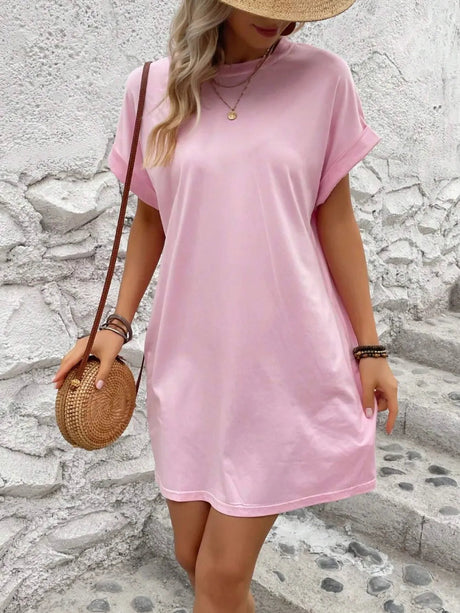 Round Neck Short Sleeve Mini Dress - V.I.P Digital Presence