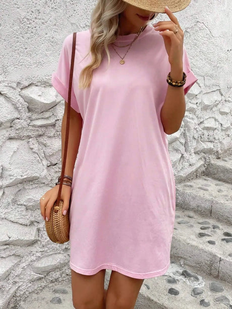 Round Neck Short Sleeve Mini Dress - V.I.P Digital Presence