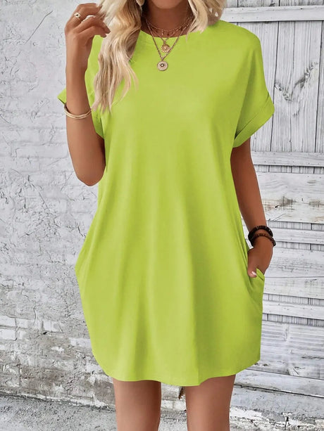 Round Neck Short Sleeve Mini Dress - V.I.P Digital Presence