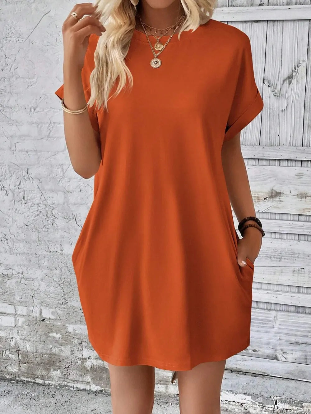 Round Neck Short Sleeve Mini Dress - V.I.P Digital Presence