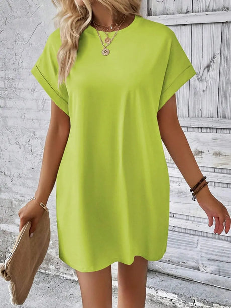 Round Neck Short Sleeve Mini Dress - V.I.P Digital Presence