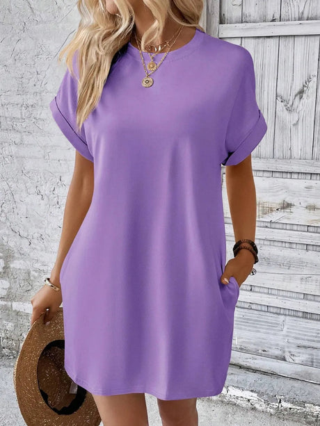 Round Neck Short Sleeve Mini Dress - V.I.P Digital Presence