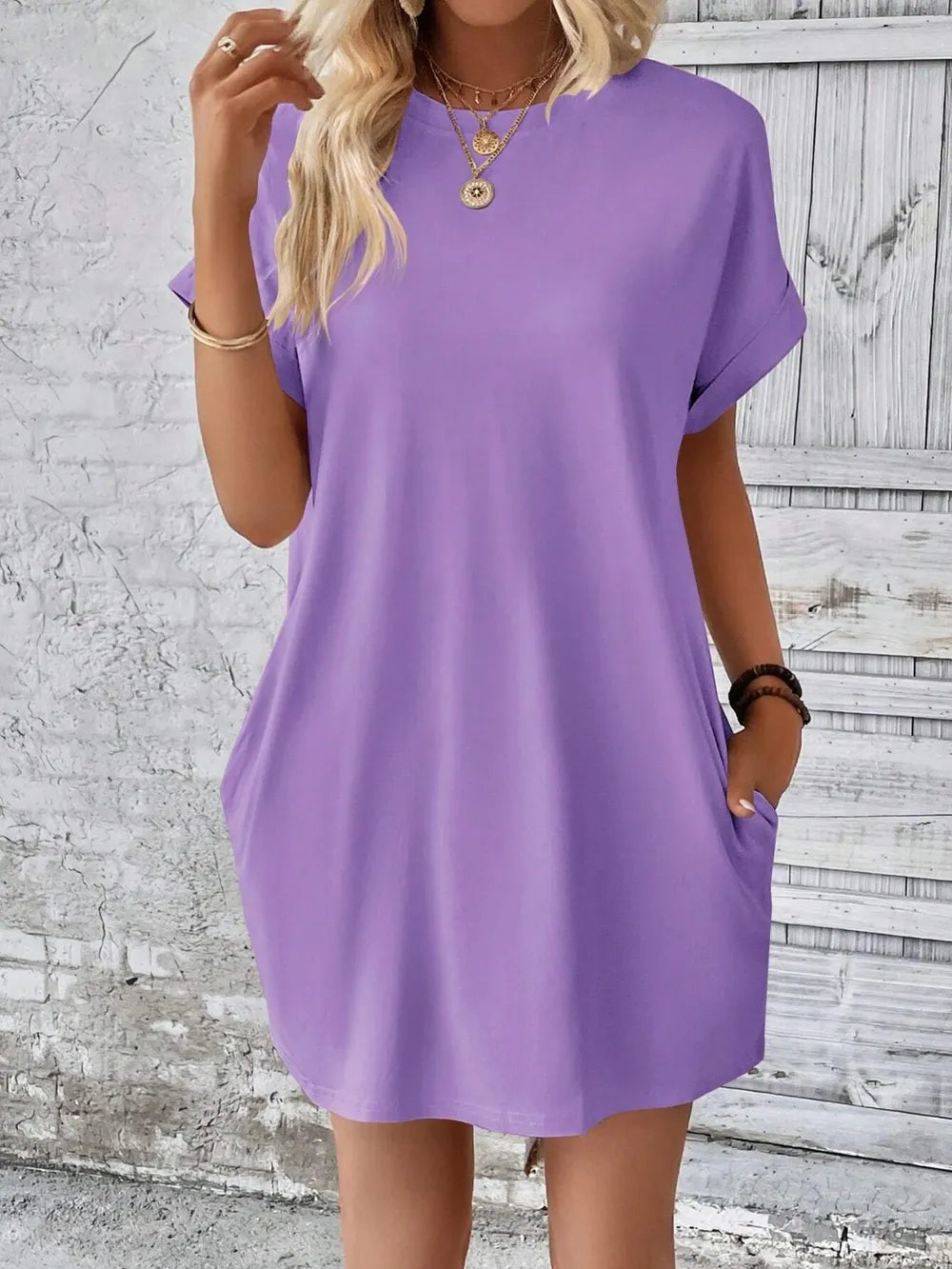 Round Neck Short Sleeve Mini Dress - V.I.P Digital Presence