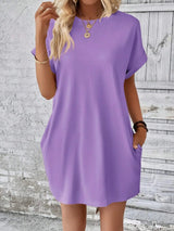 Round Neck Short Sleeve Mini Dress - V.I.P Digital Presence