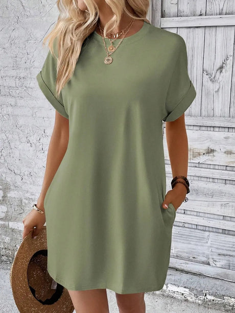 Round Neck Short Sleeve Mini Dress - V.I.P Digital Presence