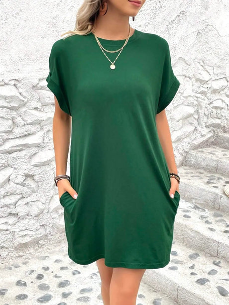 Round Neck Short Sleeve Mini Dress - V.I.P Digital Presence