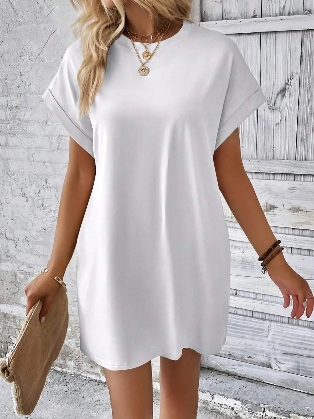 Round Neck Short Sleeve Mini Dress - V.I.P Digital Presence