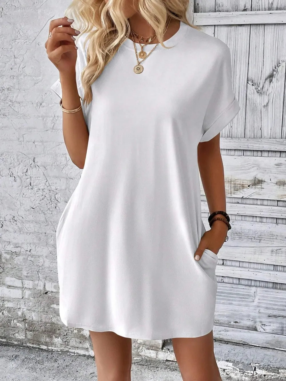 Round Neck Short Sleeve Mini Dress - V.I.P Digital Presence