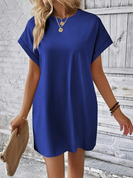 Round Neck Short Sleeve Mini Dress - V.I.P Digital Presence