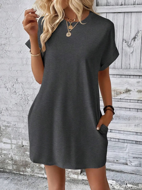 Round Neck Short Sleeve Mini Dress - V.I.P Digital Presence