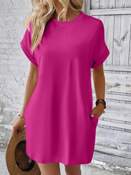 Round Neck Short Sleeve Mini Dress - V.I.P Digital Presence