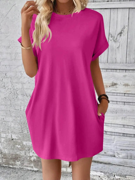 Round Neck Short Sleeve Mini Dress - V.I.P Digital Presence