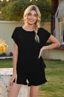Round Neck Short Sleeve T-Shirt and Drawstring Shorts Lounge Set - V.I.P Digital Presence