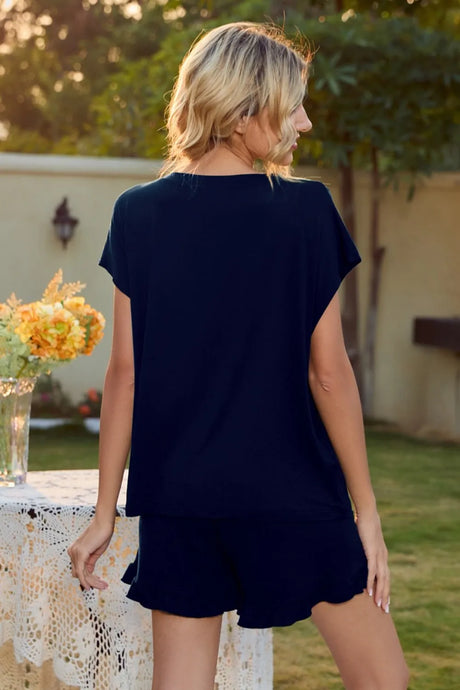 Round Neck Short Sleeve T-Shirt and Drawstring Shorts Lounge Set - V.I.P Digital Presence