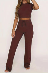 Round Neck Short Sleeve Top and Pants Set - V.I.P Digital Presence