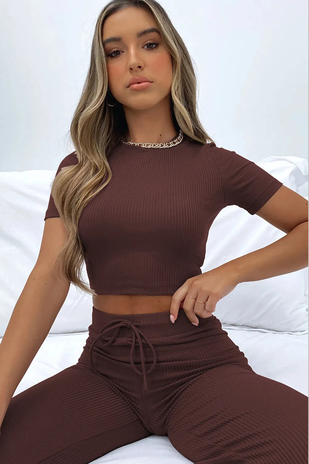 Round Neck Short Sleeve Top and Pants Set - V.I.P Digital Presence