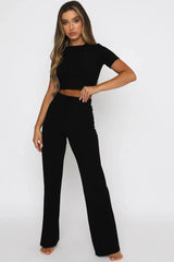 Round Neck Short Sleeve Top and Pants Set - V.I.P Digital Presence