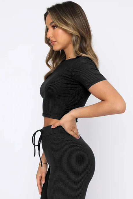Round Neck Short Sleeve Top and Pants Set - V.I.P Digital Presence