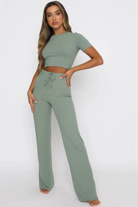 Round Neck Short Sleeve Top and Pants Set - V.I.P Digital Presence
