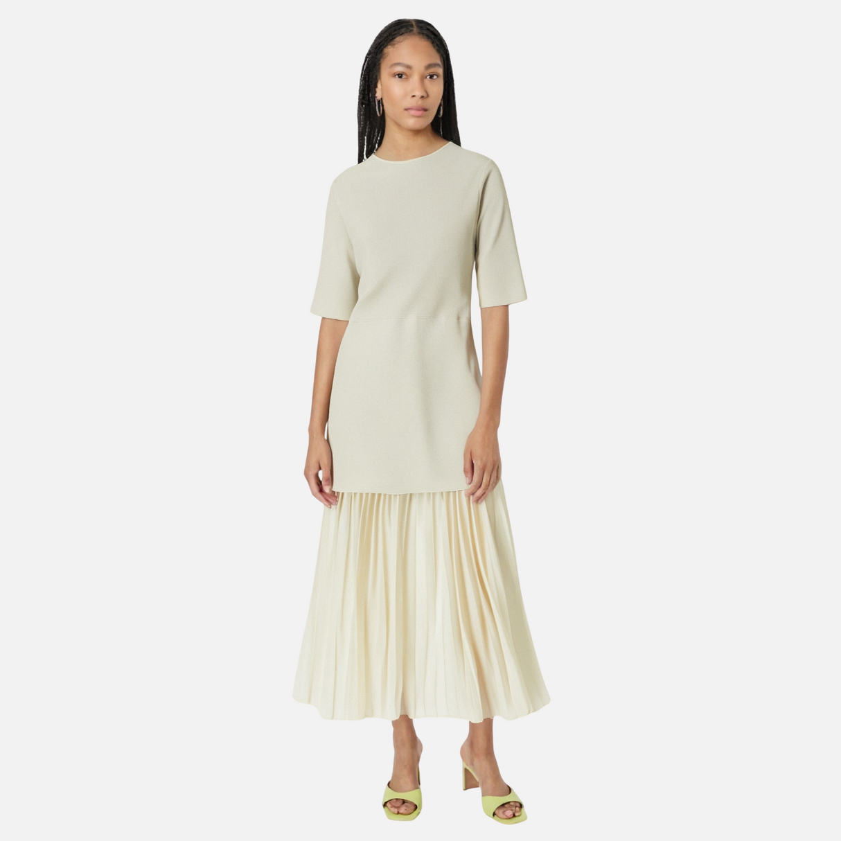 Round neck short sleeved knitted patchwork pleated dress long skirt - V.I.P Digital Presence