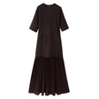 Round neck short sleeved knitted patchwork pleated dress long skirt - V.I.P Digital Presence