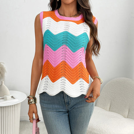 Round neck short sleeved vest contrasting wave top - V.I.P Digital Presence