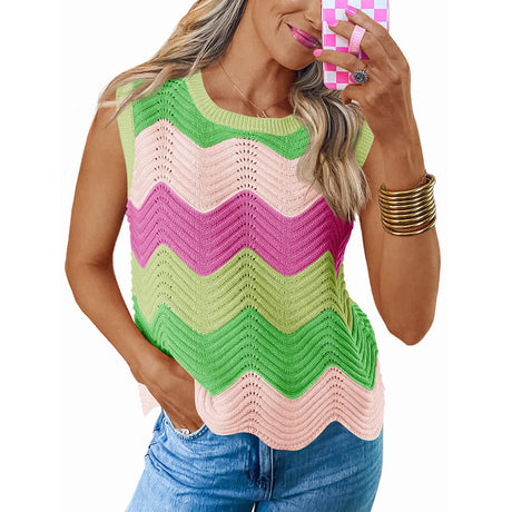 Round neck short sleeved vest contrasting wave top - V.I.P Digital Presence