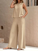 Round Neck Sleeveless Top and Wide Leg Pants Set - V.I.P Digital Presence