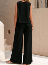Round Neck Sleeveless Top and Wide Leg Pants Set - V.I.P Digital Presence