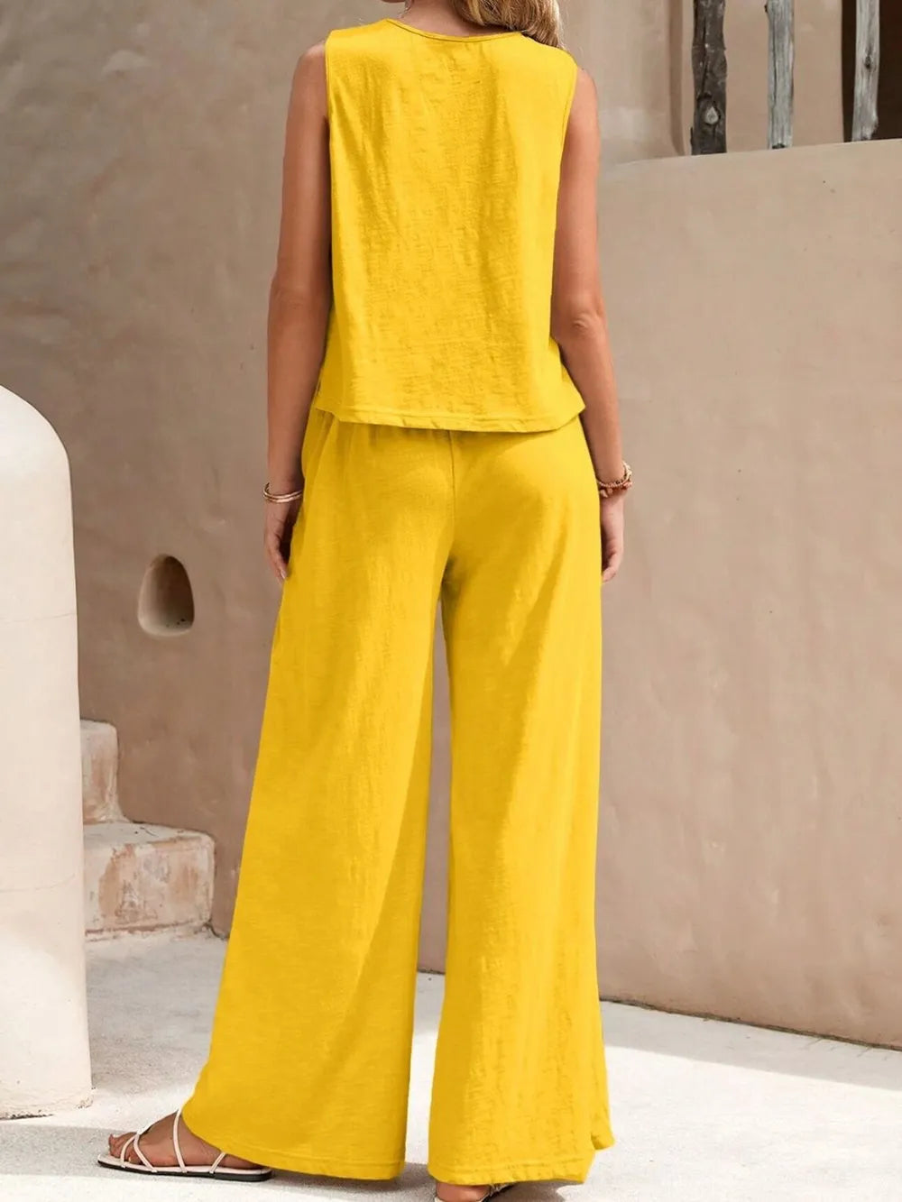 Round Neck Sleeveless Top and Wide Leg Pants Set - V.I.P Digital Presence