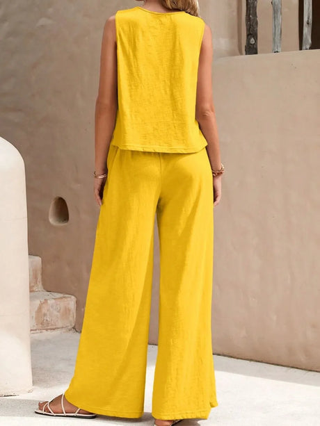 Round Neck Sleeveless Top and Wide Leg Pants Set - V.I.P Digital Presence