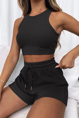 Round Neck Top and Drawstring Shorts Set - V.I.P Digital Presence