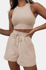 Round Neck Top and Drawstring Shorts Set - V.I.P Digital Presence